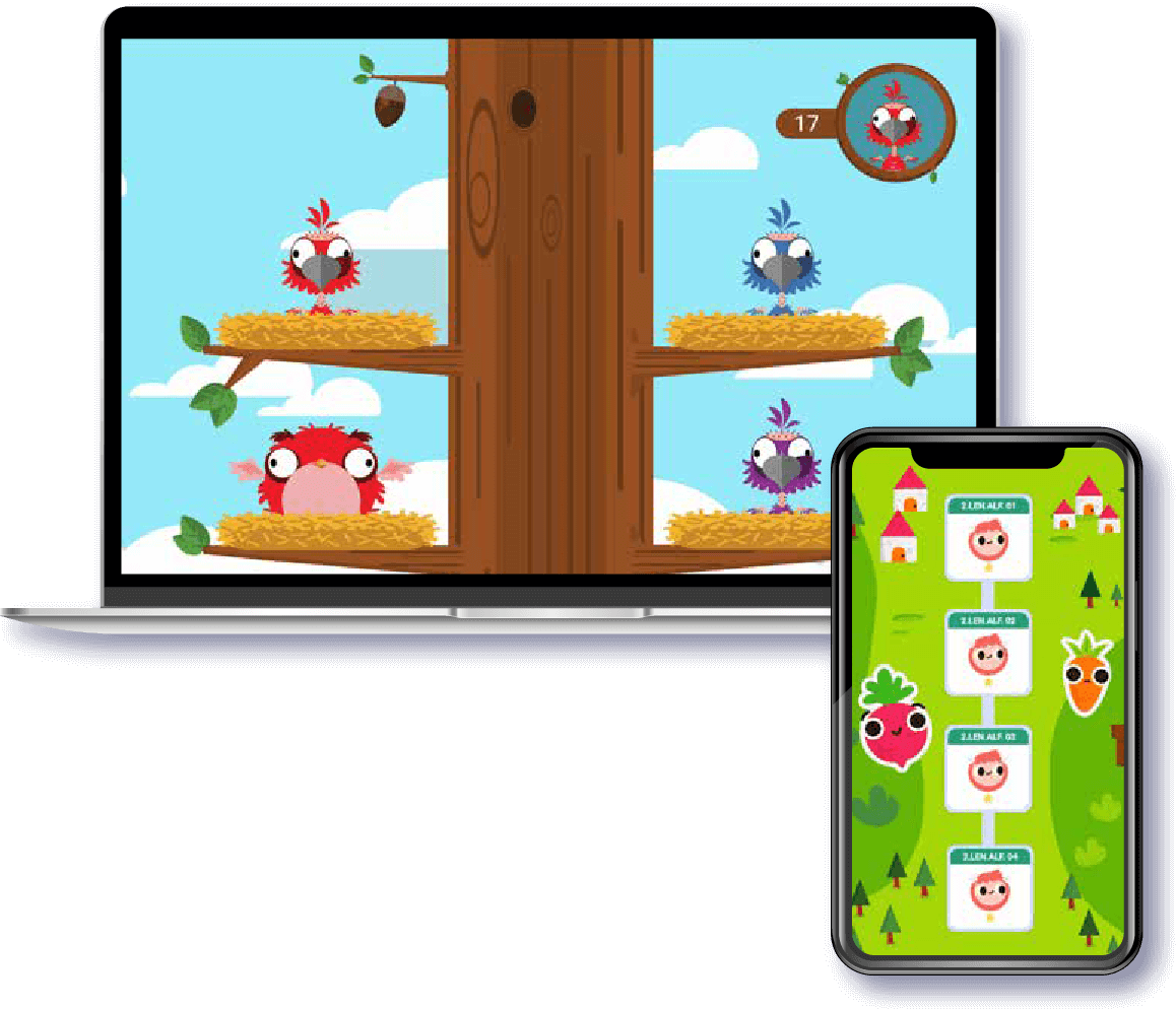 Wumbox games on a laptop and a phone